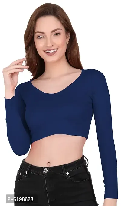 Stylish Blue Cotton Solid Readymade Blouse without Pad For Women