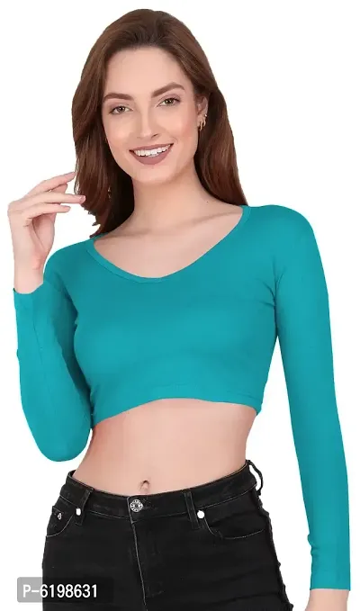 Stylish Turquoise Cotton Solid Readymade Blouse without Pad For Women