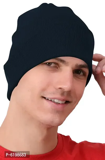 Fabulous Navy Blue Cotton Solid Caps For Men