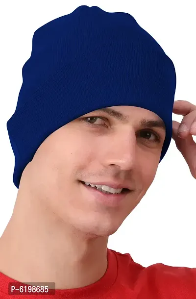Fabulous Blue Cotton Solid Caps For Men