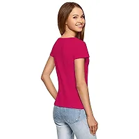 THE BLAZZE 1080 Women's Cotton Round Neck Half Sleeve Top Women's T-Shirt (Small(30-32), Dark Pink)-thumb1