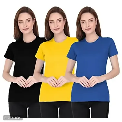 THE BLAZZE 1019 Women's Cotton Round Neck Half Sleeve T-Shirts for Women Combo (Pack of 3) (Small, Combo_4)