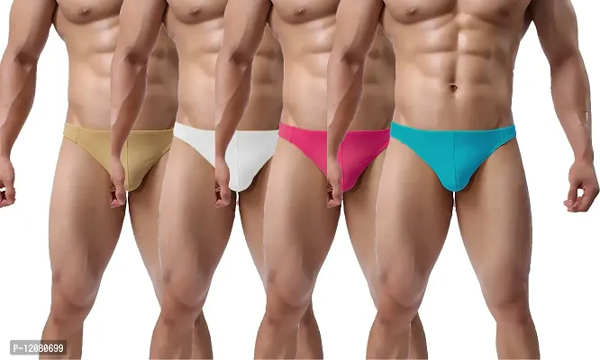 THE BLAZZE Men's G-String Thong Thongs Sexy Low Mid High Thongs Sexy Underwear Thongs for Men (Pack of 4) (XX-Large-(40/100cm), 0009 - Beige White Pink Blue)-thumb0