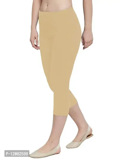 THE BLAZZE 1603 Women's Soft Cotton Lycra Slim Fit Churidar Leggings (X-Large, Beige)-thumb3