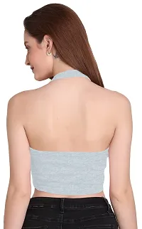 THE BLAZZE 1290 Women's Basic Sexy Solid Slim Fit Sleeveless Saree Readymade Saree Blouse Crop Top T-Shirt for Women (Large, Light Blue)-thumb2