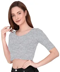 THE BLAZZE 1055 Women's Basic Sexy Solid Scoop Neck Slim Fit Short Sleeves Crop Tops-thumb4