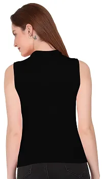 Women's Plain Black Sleeveless High Neck/Turtle Neck Top Stretch Slim Cotton T-Shirt FDor Women-thumb1