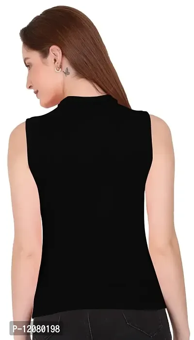 Women's Plain Black Sleeveless High Neck/Turtle Neck Top Stretch Slim Cotton T-Shirt FDor Women-thumb2