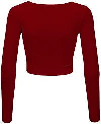 THE BLAZZE 1059 Women's Cotton Sexy Basic Solid Scoop Neck Slim Fit Full Sleeve Saree Readymade Saree Blouse Crop Top T-Shirt for Women (L, Red)-thumb1