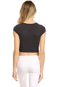 THE BLAZZE 1051 Women's Basic Sexy Solid Scoop Neck Slim Fit Short Sleeves Crop Tops-thumb1