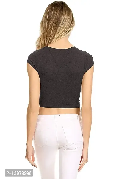 THE BLAZZE 1051 Women's Basic Sexy Solid Scoop Neck Slim Fit Short Sleeves Crop Tops-thumb2