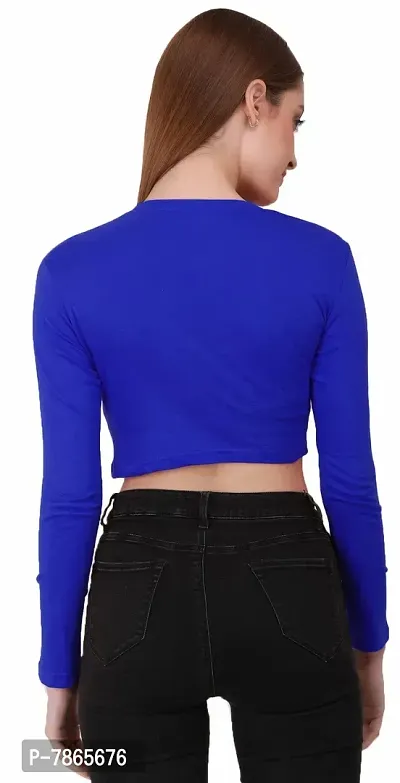 THE BLAZZE 1089 Women's Basic Sexy Solid Round Neck Slim Fit Full Sleeve Crop Top T-Shirt for Women (Small(30-32), Royal Blue)-thumb5