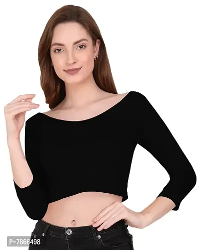 THE BLAZZE 1304 Sexy Women's Cotton Scoop Neck Full Sleeve Tank Crop Tops Bustier Bra Crop Top Bralette Readymade Saree Blouse for Women's (XL, Black)-thumb3