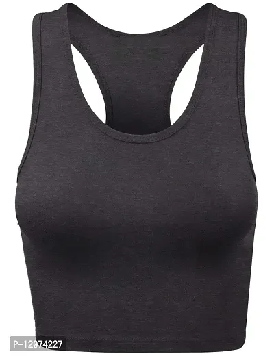 THE BLAZZE Women's Cotton Racerback Basic Crop Tank Tops (Large, Charcoal Melange)-thumb0