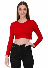 THE BLAZZE 1089 Women's Basic Sexy Solid Round Neck Slim Fit Full Sleeve Crop Top T-Shirt for Women-thumb1