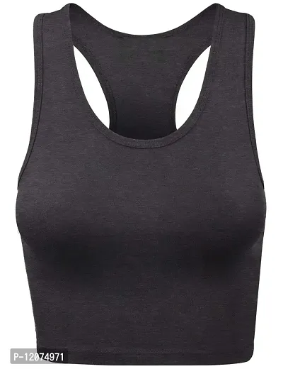 THE BLAZZE Women's Sleeveless Crop Tops Sexy Strappy Tees (Large, Charcoal Melange)-thumb0