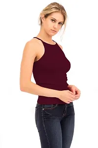 THE BLAZZE Women's Sleeveless Crop Tops Sexy Strappy Tees (M, Maroon)-thumb2