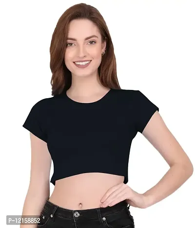 THE BLAZZE 1081 Crop Tops for Women (XS, Navy)