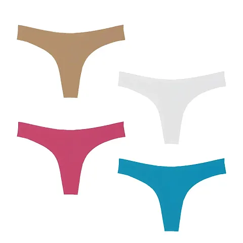 THE BLAZZE 1011 Women's Thong Low Rise Sexy Solid G-String Thong Bikini T-String Sexy Lingerie Panties Briefs (Pack of 4)