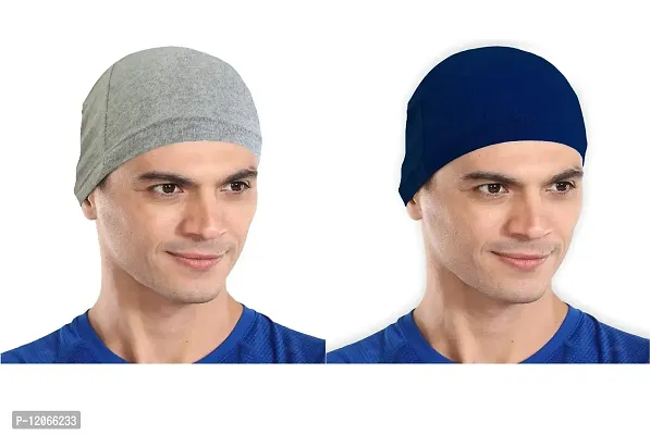 THE BLAZZE Skull Cap/Helmet Cap/Running Beanie - Ultimate Thermal Retention  Performance Moisture Wicking. Fits Under Helmets-Navy (1, Grey+Royal Blue)