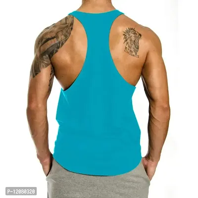 THE BLAZZE 0001 Men's Bodybuilding Gym Solid Color Tank Top Stringers (X-Large(40”-42"), I - Turquoises Blue)-thumb2