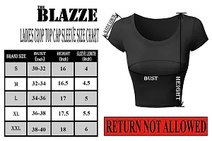 THE BLAZZE 1051 Women's Basic Sexy Solid Scoop Neck Slim Fit Short Sleeves Crop Tops (Large(34?-36""), A - Black)-thumb3