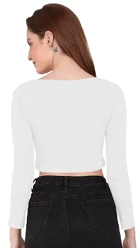 THE BLAZZE 1059 Women's Basic Sexy Solid Scoop Neck Slim Fit Full Sleeve Crop Top T-Shirt for Women (Medium(32-34), B - White)-thumb1