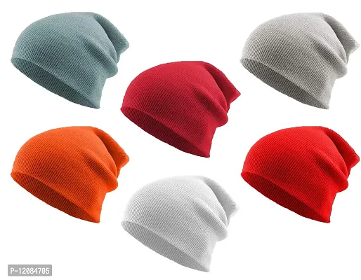 THE BLAZZE 2015 Winter Beanie Cap for Men and Women Pack Of 6 (Pack Of 6, Blue,Pink,Red,Orange,White,Grey)