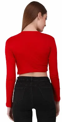 THE BLAZZE 1089 Women's Basic Sexy Solid Round Neck Slim Fit Full Sleeve Crop Top T-Shirt for Women-thumb3