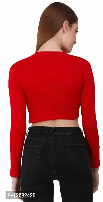 THE BLAZZE 1089 Women's Basic Sexy Solid Round Neck Slim Fit Full Sleeve Crop Top T-Shirt for Women-thumb4