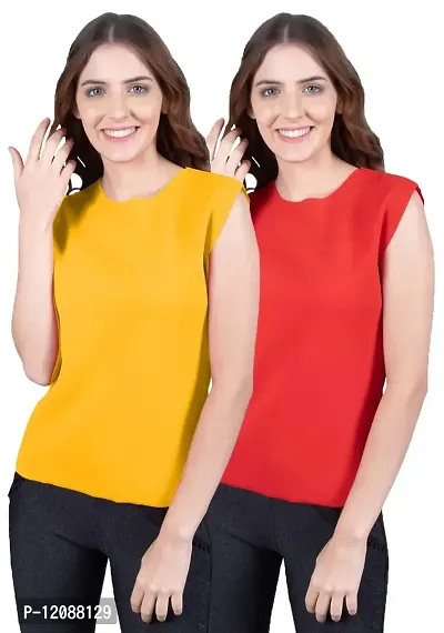 THE BLAZZE 1350 Women's Sleeveless Top Regular Round Neck T-Shirt for Women(M,Combo_02)-thumb0