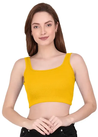 THE BLAZZE 1044 Womens Basic Square Neck Sleeveless Blouse Crop Top for Women