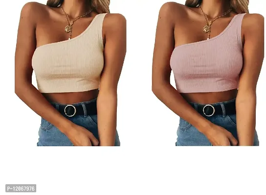 THE BLAZZE Women's Sleeveless Crop Tops Sexy Strappy Tees (XXL, Light Apricot+Pink)