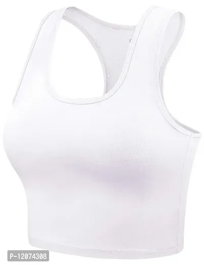 THE BLAZZE Women's Cotton Racerback Basic Crop Tank Tops (Medium, White)-thumb2