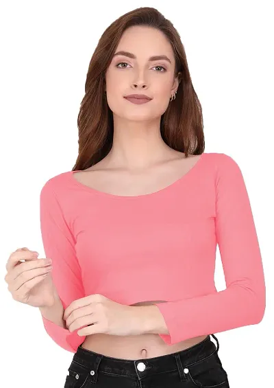 The Blazze 1059 Women's Basic Sexy Solid Scoop Neck Slim Fit Full Sleeve Crop Top T-Shirt For Women