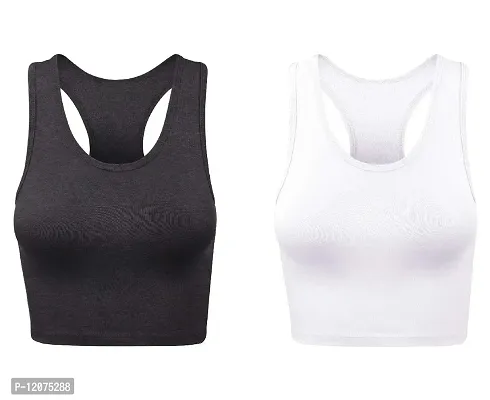 THE BLAZZE Women's Cotton Racerback Basic Crop Tank Tops (XX-Large, Charcoal Melange White)