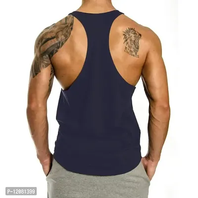 THE BLAZZE 0016 Men's Sleeveless T-Shirt Gym Tank Gym Tank Stringer Tank Tops Gym Vest Muscle Tee Gym Vest Vests Men Vest for Men T-Shirt for Men's (XX-Large(42?-44), C - Navy)-thumb2