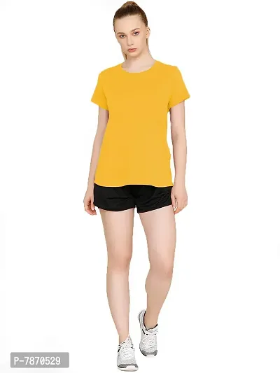 THE BLAZZE 1019 Women's Cotton Round Neck Half Sleeve Top Women's T-Shirt (Large, C - Yellow)-thumb4