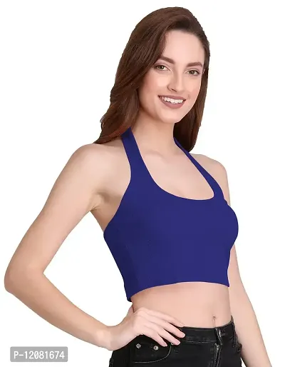 THE BLAZZE 1290 Women's Basic Sexy Solid Slim Fit Sleeveless Saree Readymade Saree Blouse Crop Top T-Shirt for Women (Small, Royal Blue)