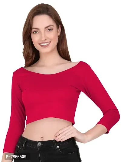 THE BLAZZE 1304 Sexy Women's Cotton Scoop Neck Full Sleeve Tank Crop Tops Bustier Bra Crop Top Bralette Readymade Saree Blouse for Women's (2XL, Dark Pink)