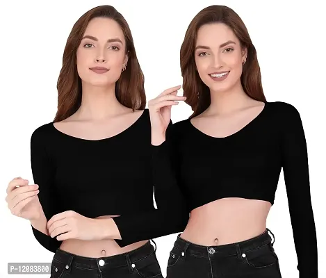 THE BLAZZE C0959 Women's Cotton Full Sleeve Tank Crop Tops Bustier Bra Vest Shorts Crop Top Bralette Blouse Top for Women's Top (2XL, Combo 1)-thumb0