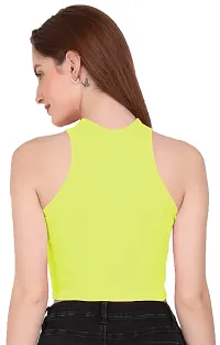 THE BLAZZE 1025 Women's Basic Sexy Solid Slim Fit Sleeveless Crop Top T-Shirt for Women (Large, Light Yellow)-thumb4