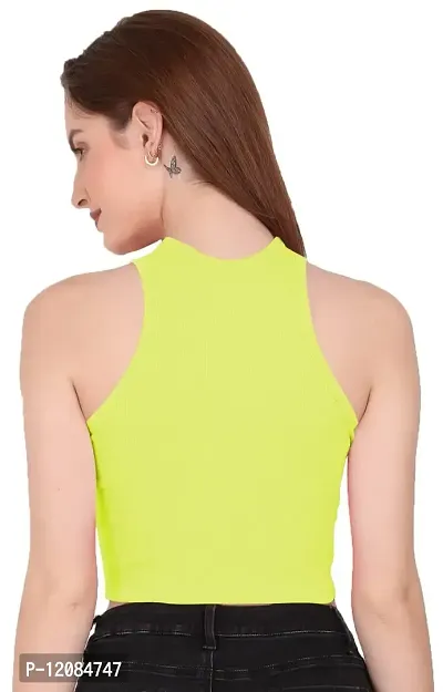 THE BLAZZE 1025 Women's Basic Sexy Solid Slim Fit Sleeveless Crop Top T-Shirt for Women (Large, Light Yellow)-thumb5