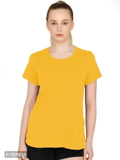 THE BLAZZE 1019 Women's Cotton Round Neck Half Sleeve Top Women's T-Shirt (Large, C - Yellow)-thumb1