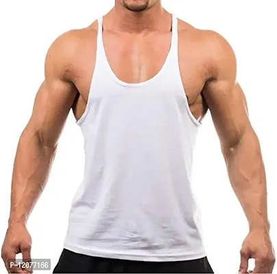 THE BLAZZE Men's Bodybuilding Gym Solid Color Tank Top Stringers (X-Large, White)-thumb0