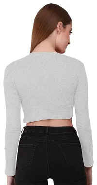 THE BLAZZE 1089 Women's Basic Sexy Solid Round Neck Slim Fit Full Sleeve Crop Top T-Shirt for Women (Large(34?-36 ), Grey)-thumb4