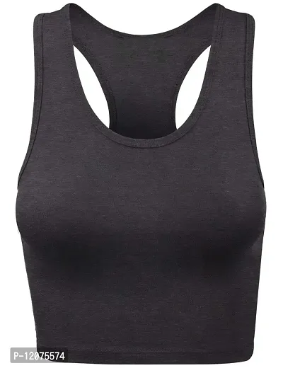 THE BLAZZE Women's Cotton Racerback Basic Crop Tank Tops (X-Large, Charcoal Melange)