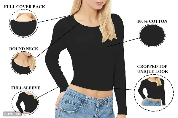 THE BLAZZE 1089 Women's Basic Sexy Solid Round Neck Slim Fit Full Sleeve Crop Top T-Shirt for Women-thumb6