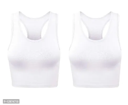 THE BLAZZE Women's Cotton Racerback Basic Crop Tank Tops (XX-Large, White White)-thumb0