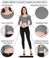 THE BLAZZE 1057 Women's Basic Sexy Solid Scoop Neck Slim Fit 3/4 Sleeve Crop Top-thumb4